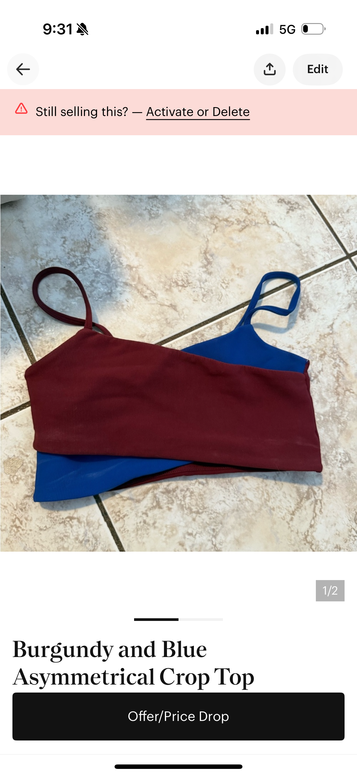 Gym crop top size XS used